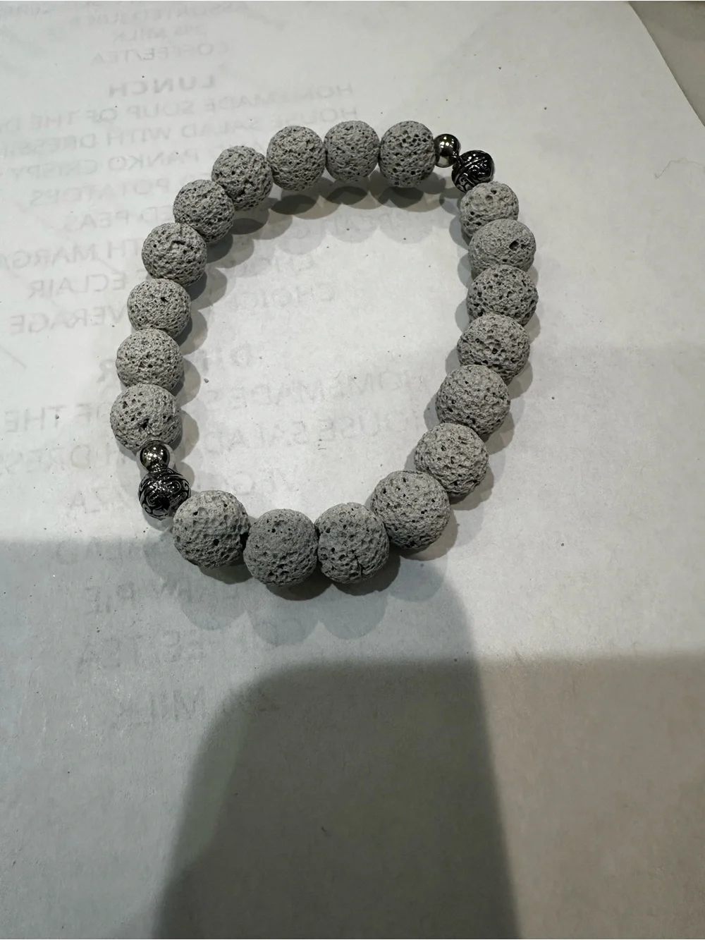 2 pcs Gray Lava Stone Beaded Stretch Bracelet - Unisex